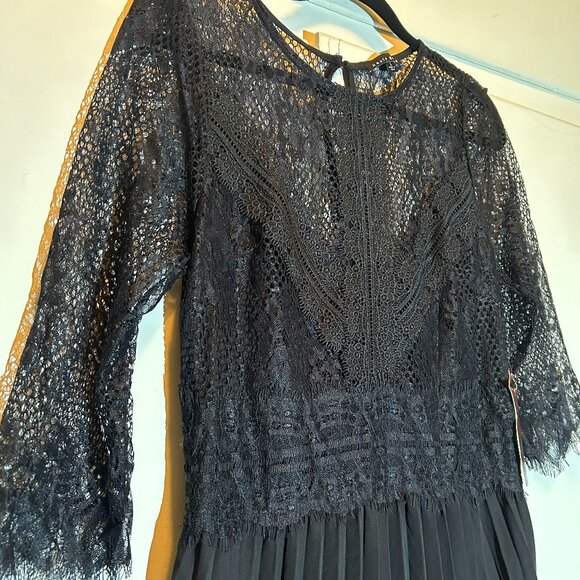 Haute Monde Black Lace Top Pleated Bottom Dress - Picture 5 of 9